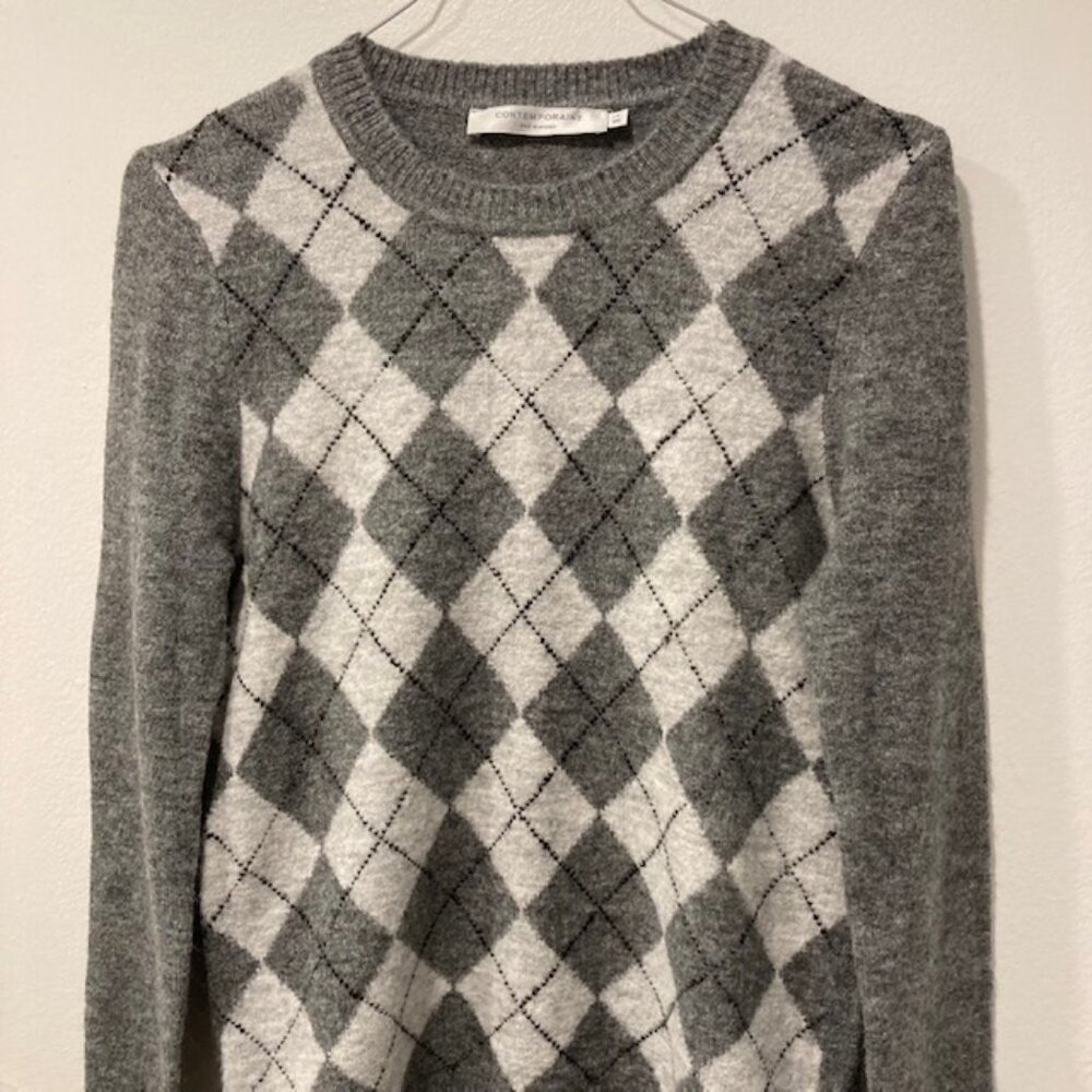 Simons Contemporaine Grey Plaid Checkered Sweater